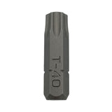 Hochauflösendes Produktfoto eines Torx Bit T40 (Innensechsrund). Deutlich sichtbare T-40 Prägung und 5/16" Sechskantantrieb aus hochfestem S2-Stahl.